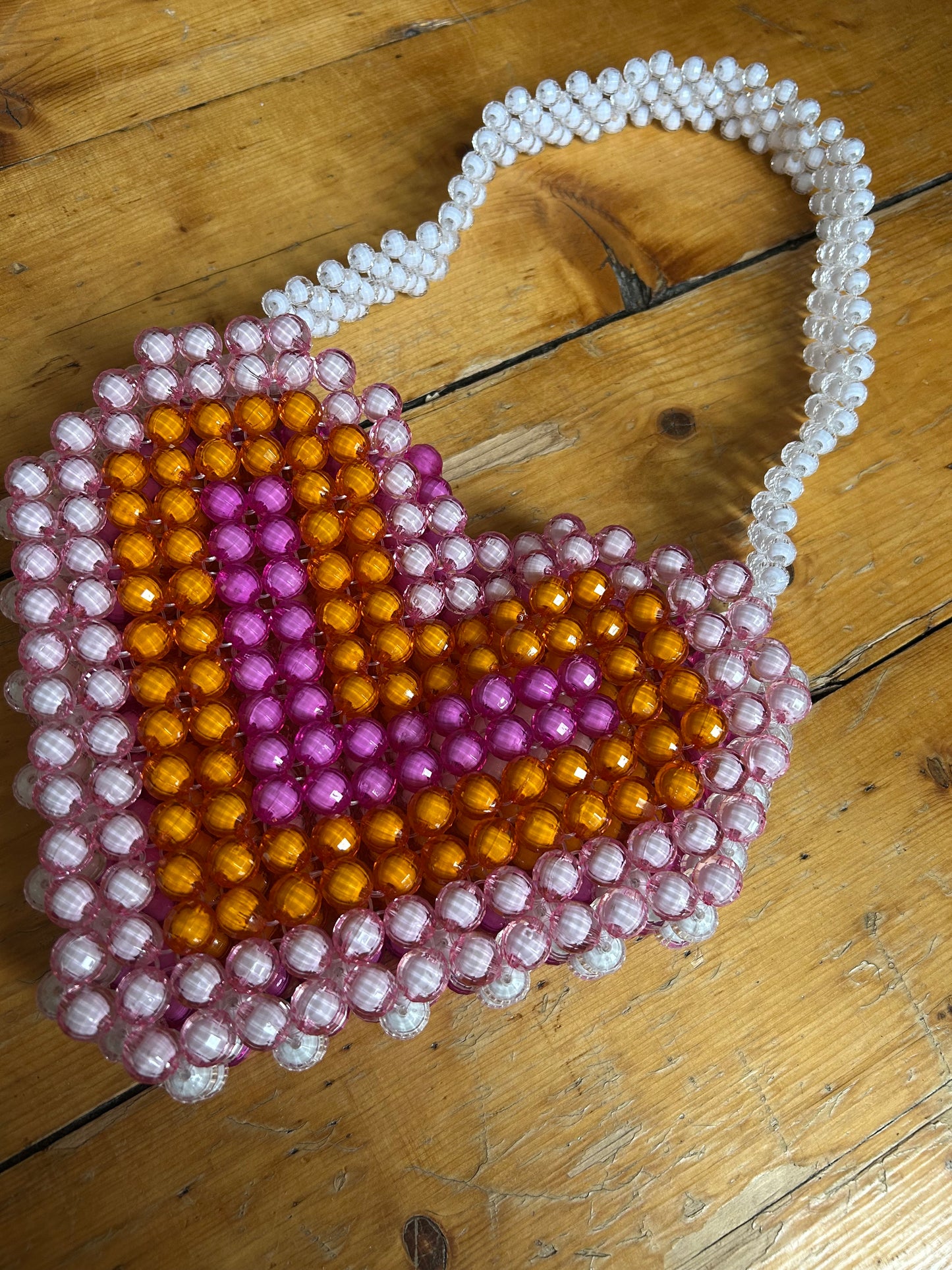 Lesbian Flag Beaded Heart Bag