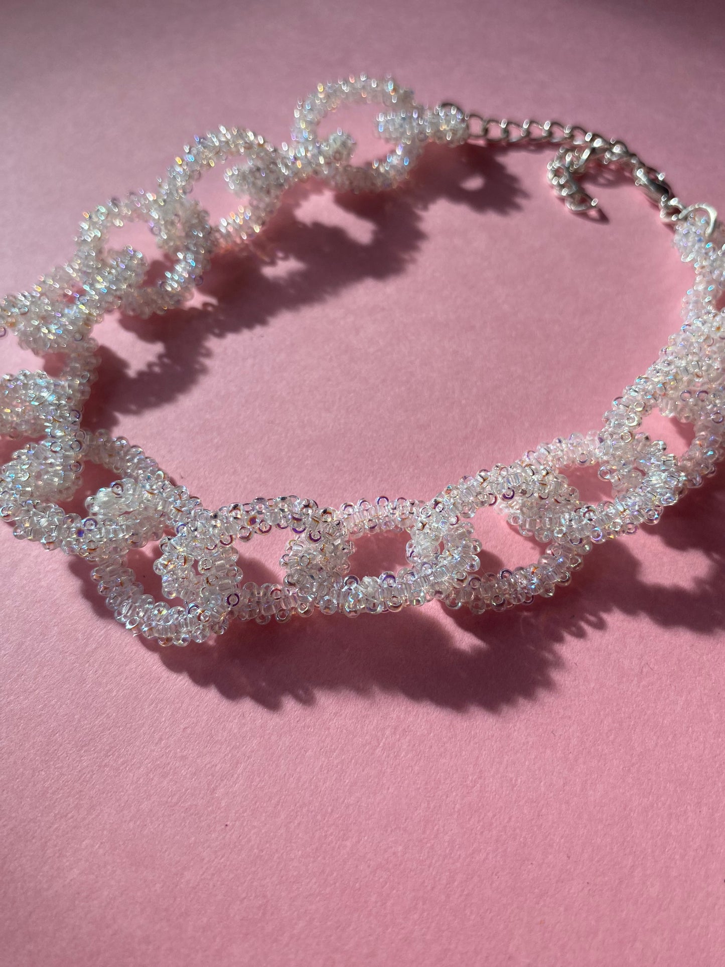 Beaded chain choker in white