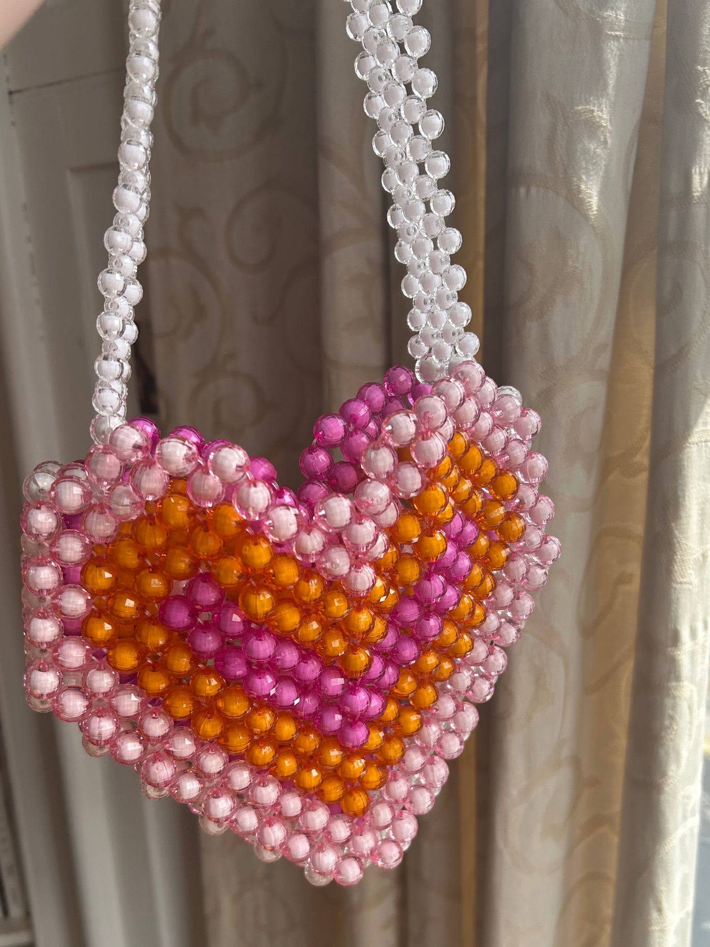 Lesbian Flag Beaded Heart Bag