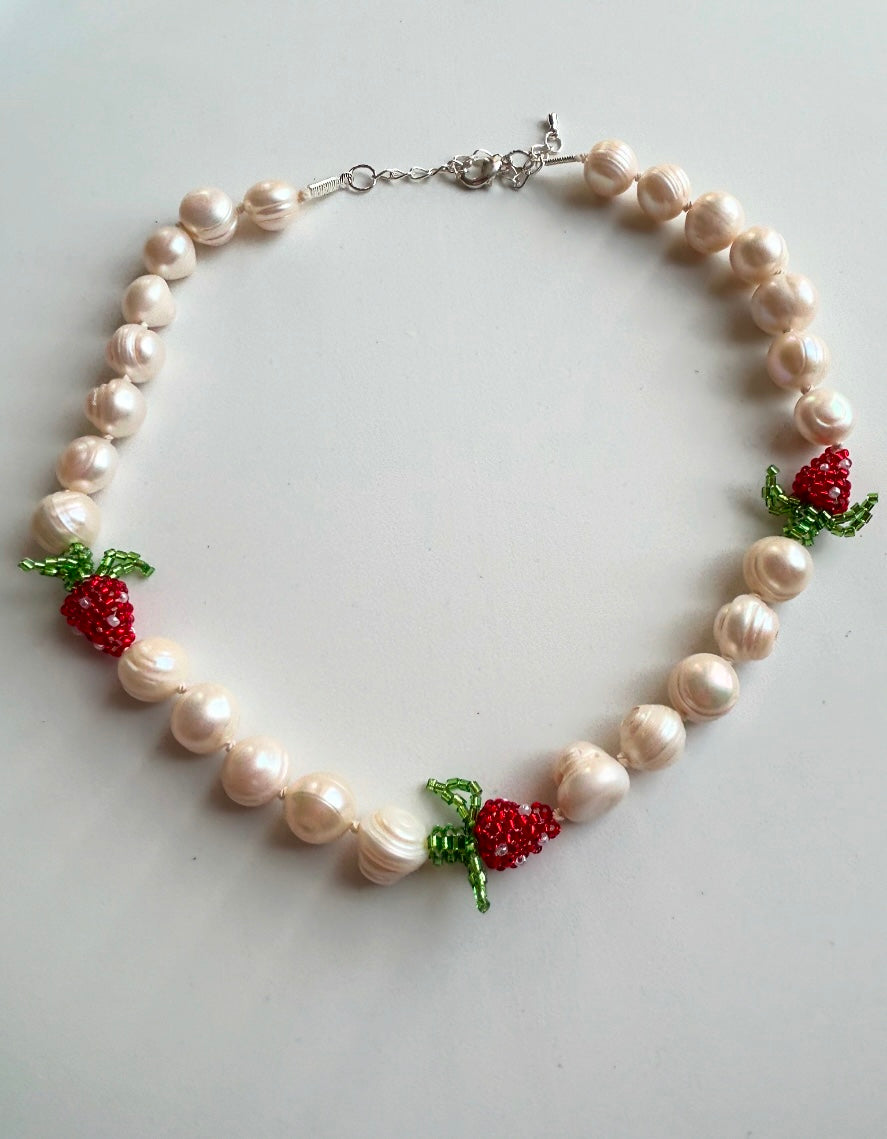 Strawberry and pearl necklace