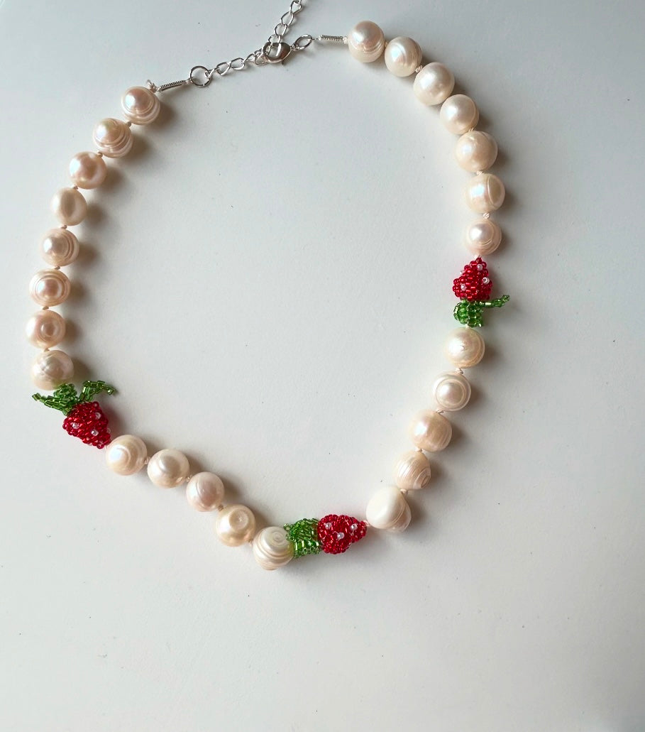 Strawberry and pearl necklace