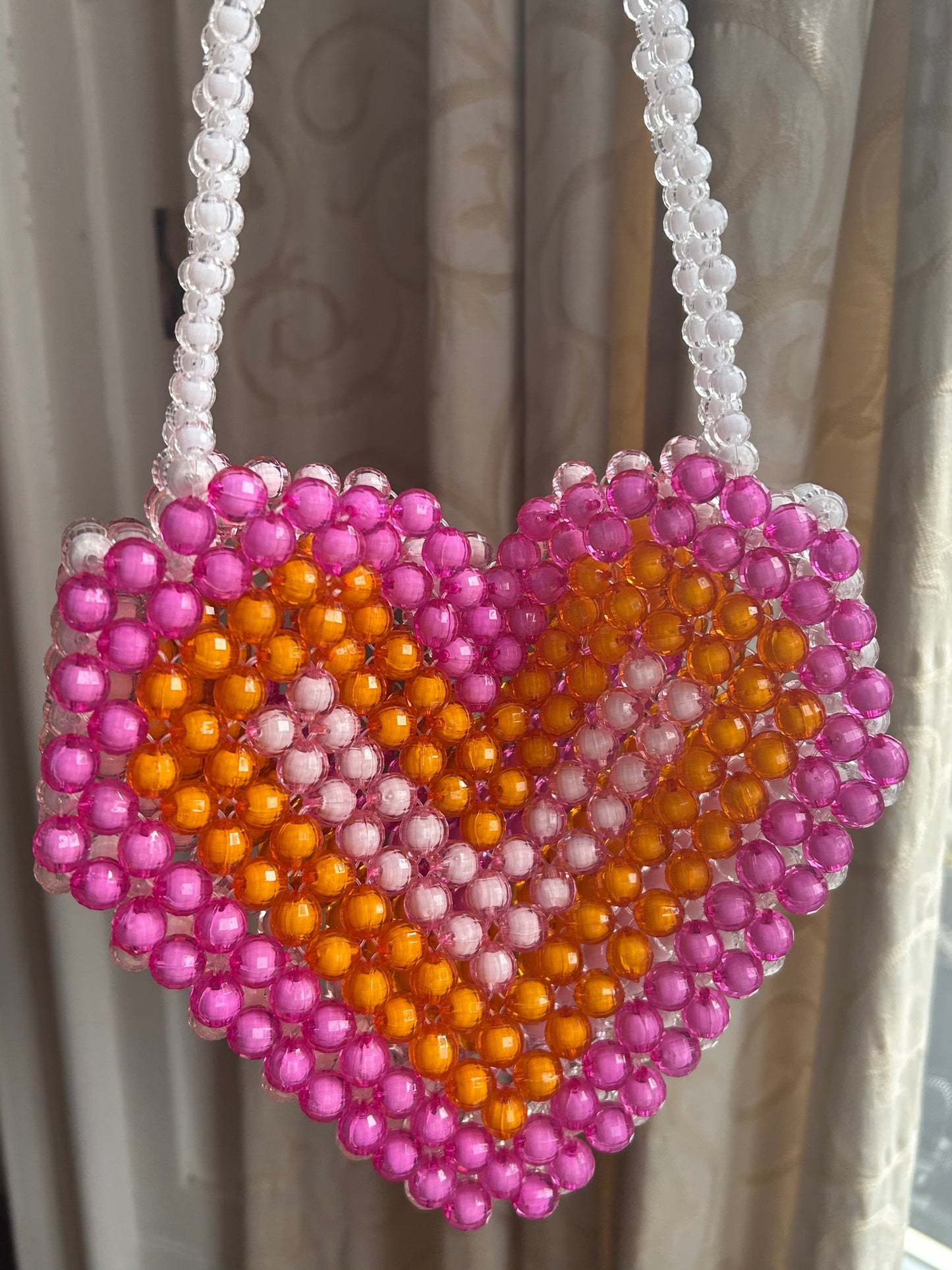 Lesbian Flag Beaded Heart Bag