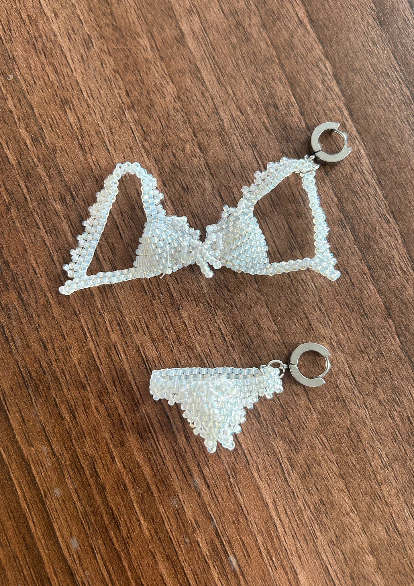 Underwear as Outerwear Earrings in silver and white