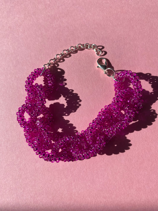 Beaded chain bracelet in hot pink