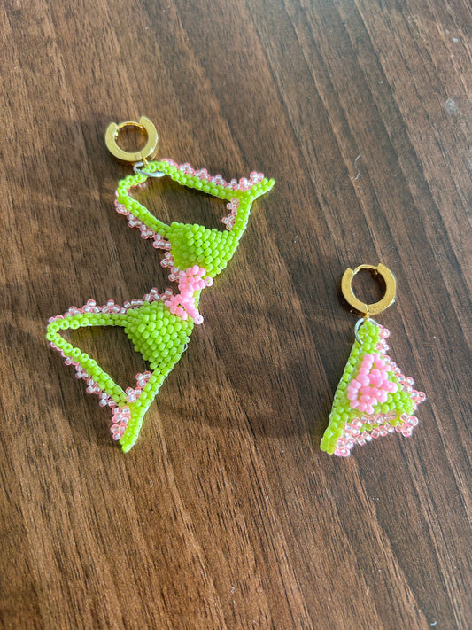 Underwear as Outerwear Earrings in green and pink