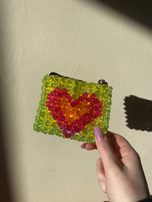 Heart coin purse in green, pink and orange