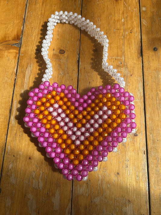 Lesbian Flag Beaded Heart Bag