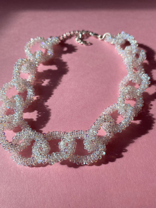 Beaded chain choker in white