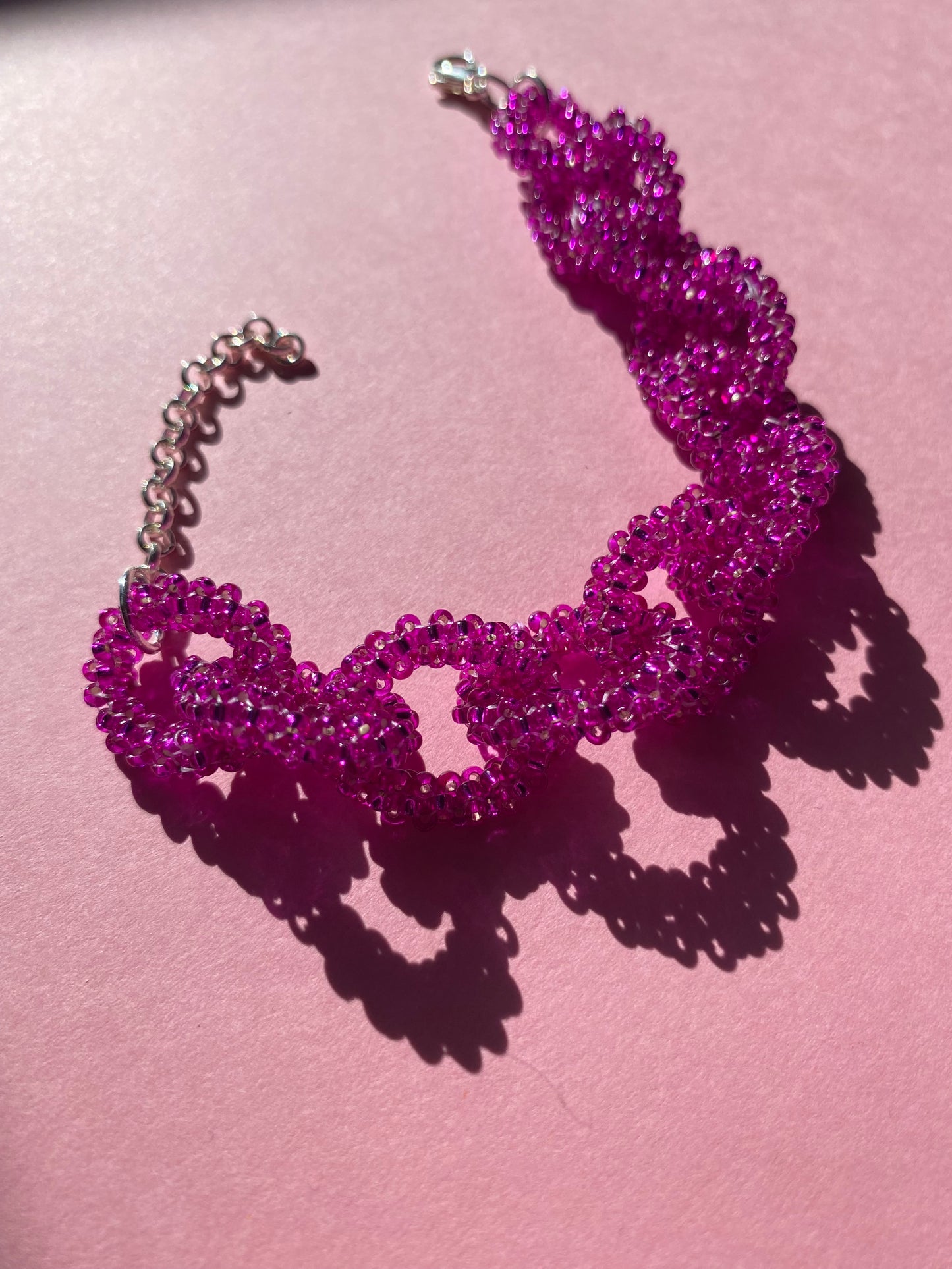 Beaded chain bracelet in hot pink