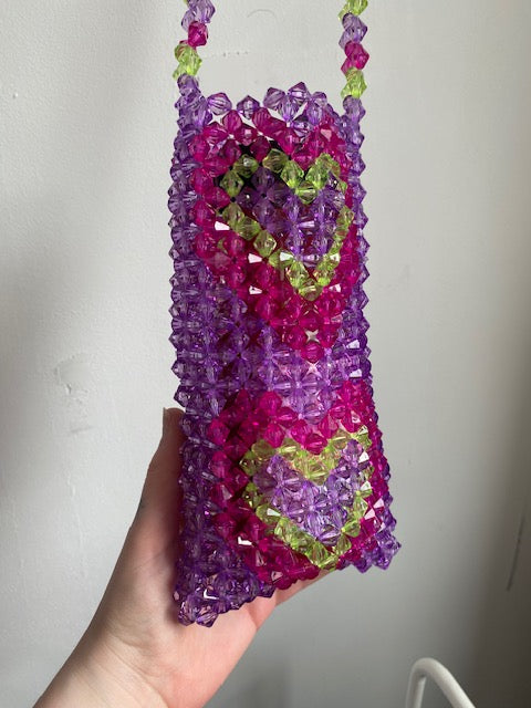 Heart bottle bag in purple, pink and green