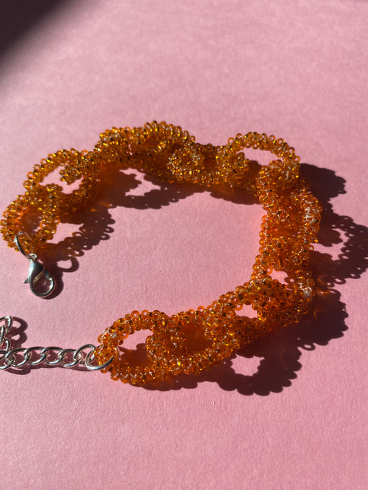 Beaded chain bracelet in orange