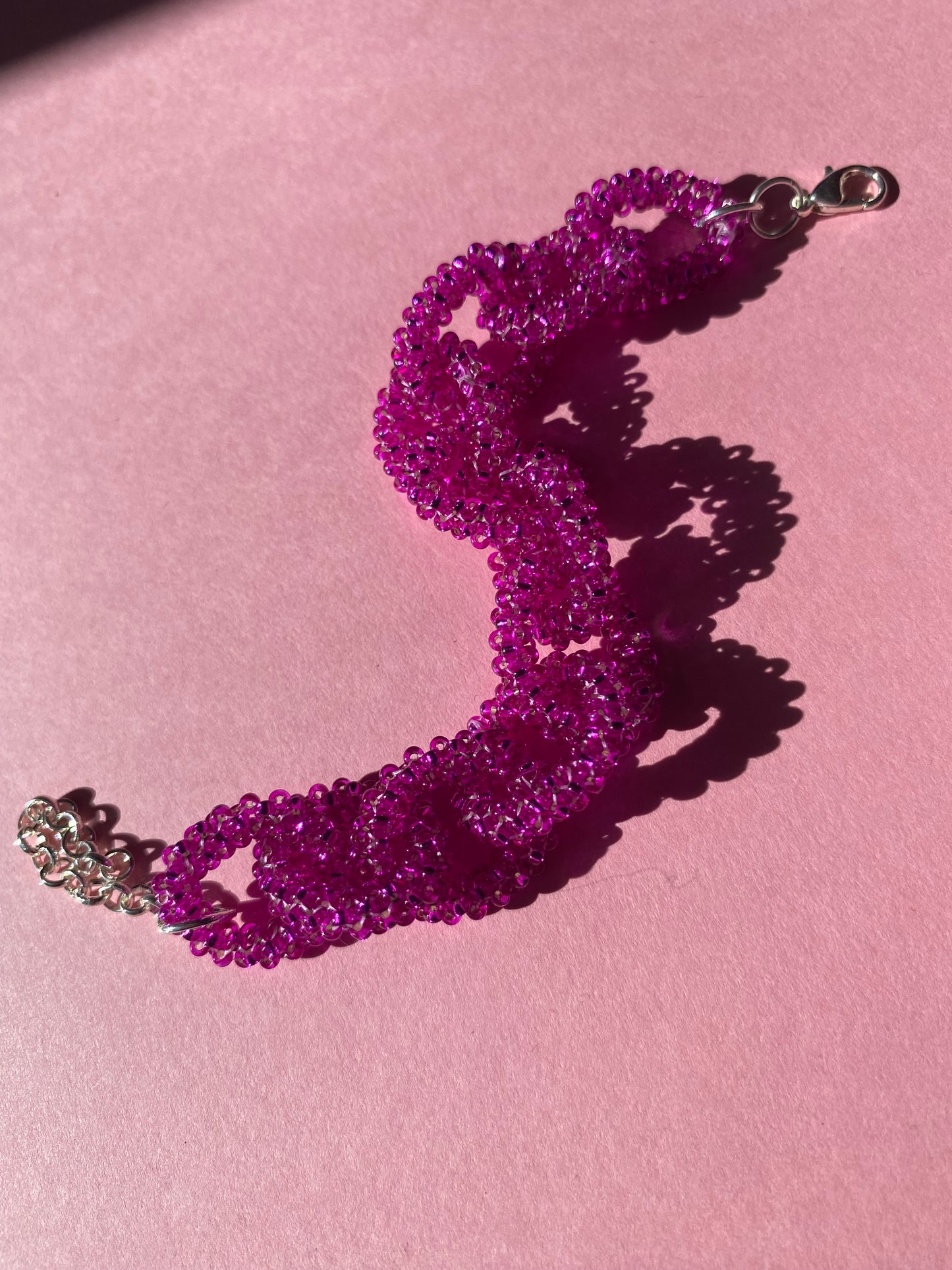 Beaded chain bracelet in hot pink